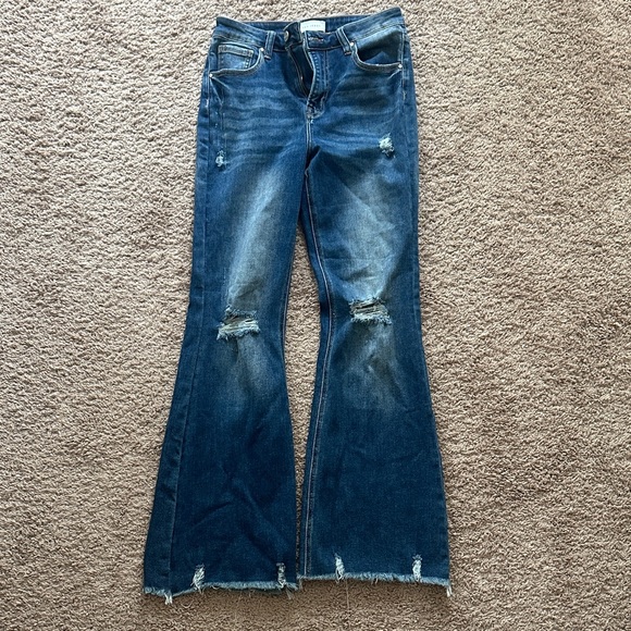 Risen Women's Blue Flared Jeans - Picture 1 of 4